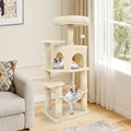 Multi-Level Cat Tower with 2-Door Condo and Padded Top Perch-Beige - Beige - Cat Trees Condos & Scratchers