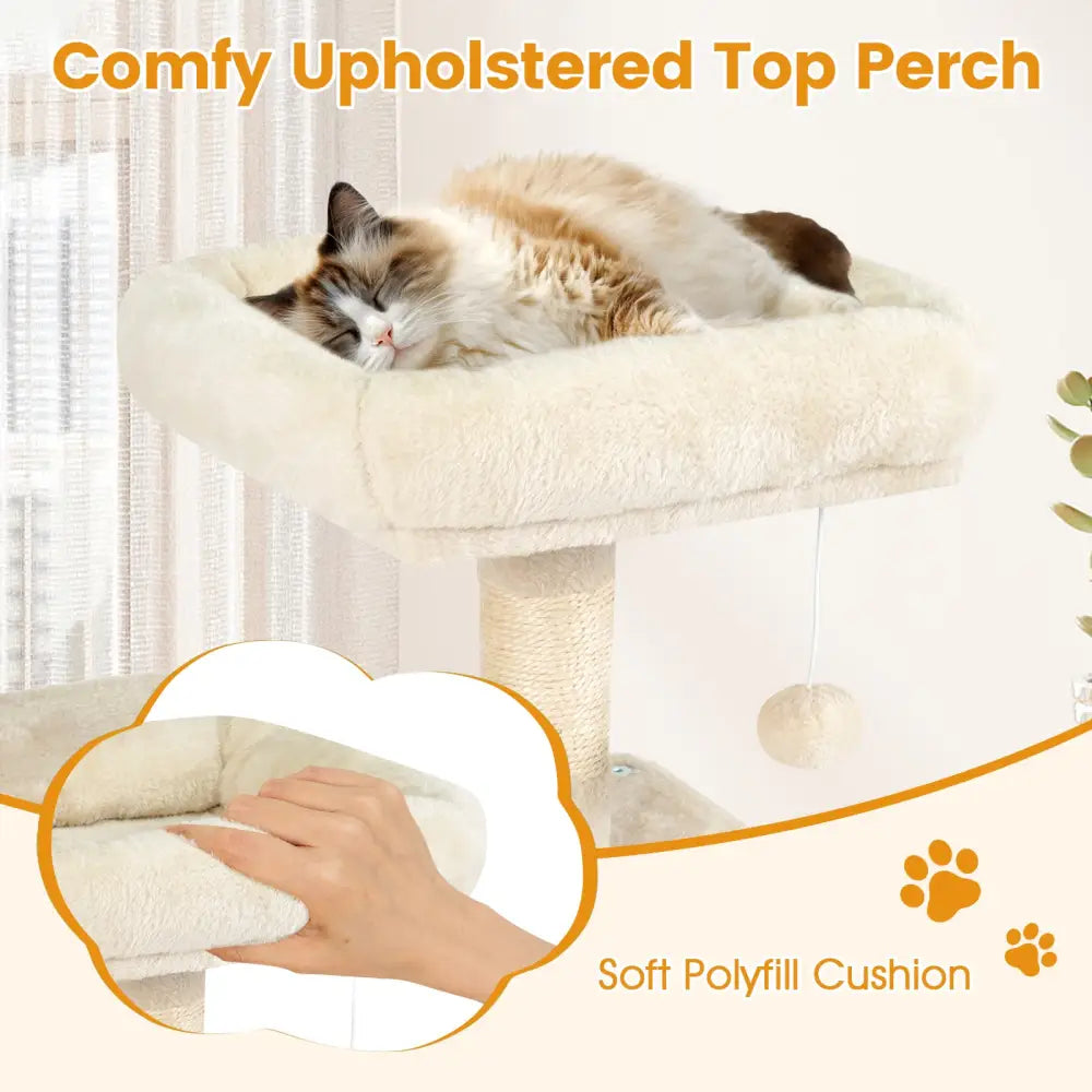 Multi-Level Cat Tower with 2-Door Condo and Padded Top Perch-Beige - Beige - Cat Trees Condos & Scratchers