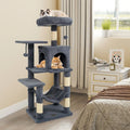 Multi-Level Cat Tower with 2-Door Condo and Padded Top Perch-Gray - Gray - Cat Trees Condos & Scratchers
