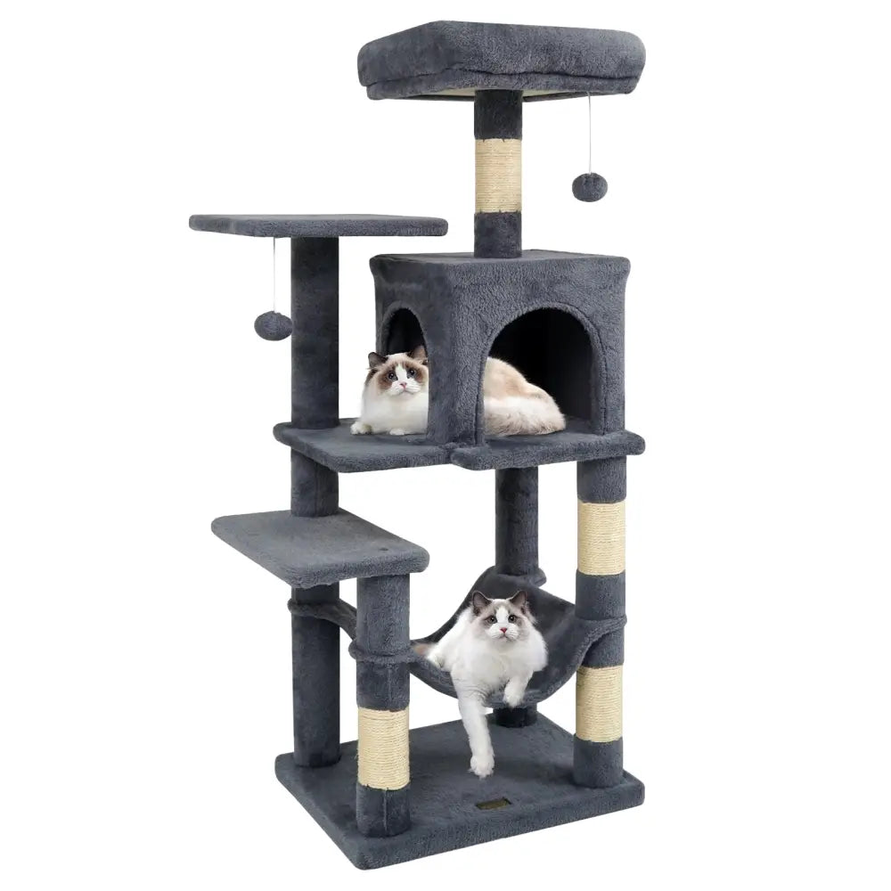 Multi-Level Cat Tower with 2-Door Condo and Padded Top Perch-Gray - Gray - Cat Trees Condos & Scratchers