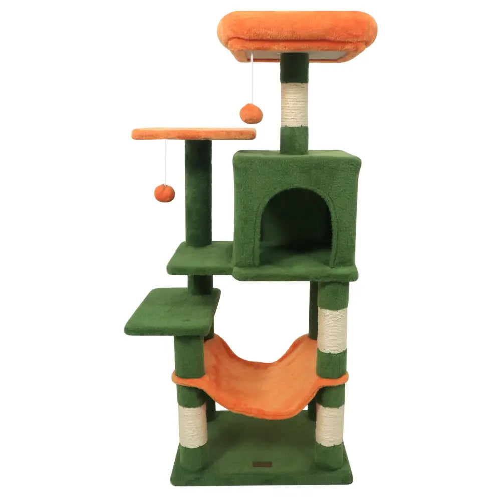 Multi-Level Cat Tower with 2-Door Condo and Padded Top Perch-Green - Green - Cat Trees Condos & Scratchers