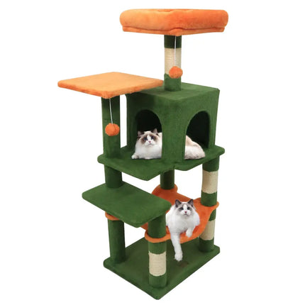 Multi - Level Cat Tower with 2 - Door Condo and Padded Top Perch - Green - Oasis Home Essentials
