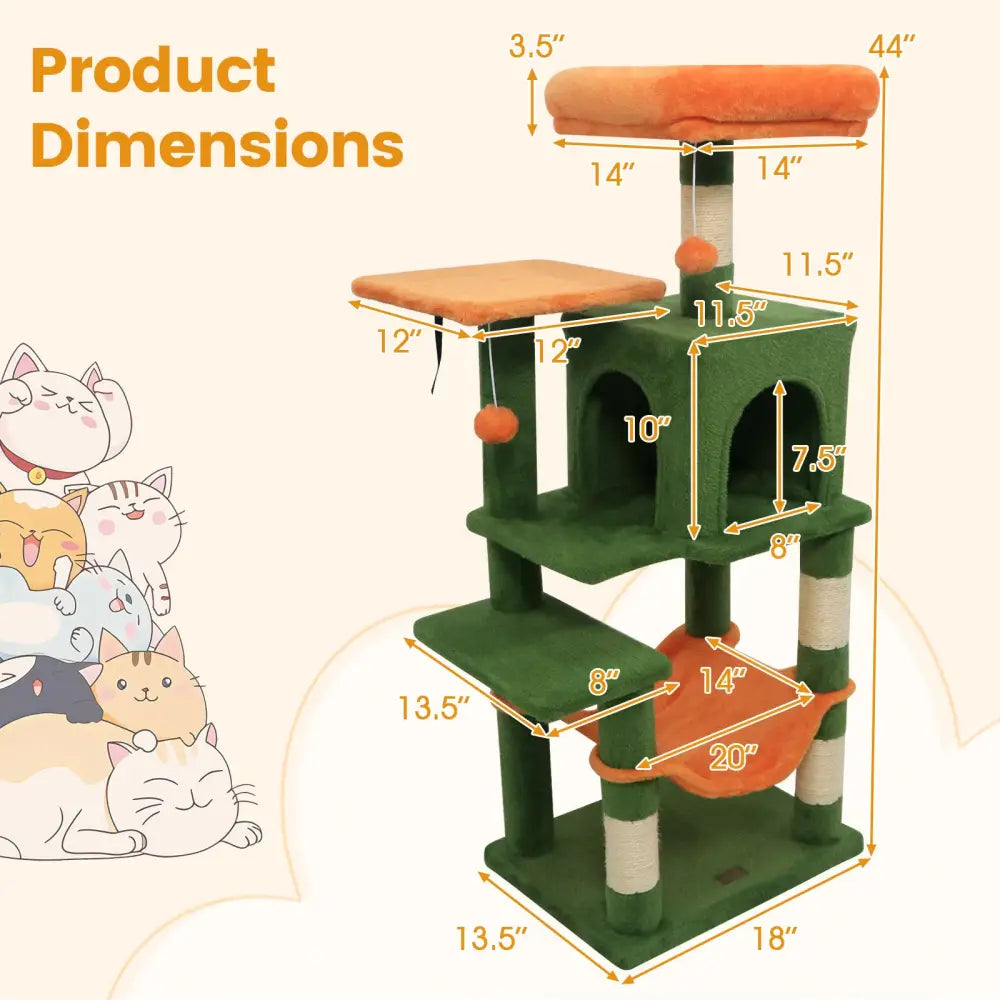 Multi-Level Cat Tower with 2-Door Condo and Padded Top Perch-Green - Green - Cat Trees Condos & Scratchers