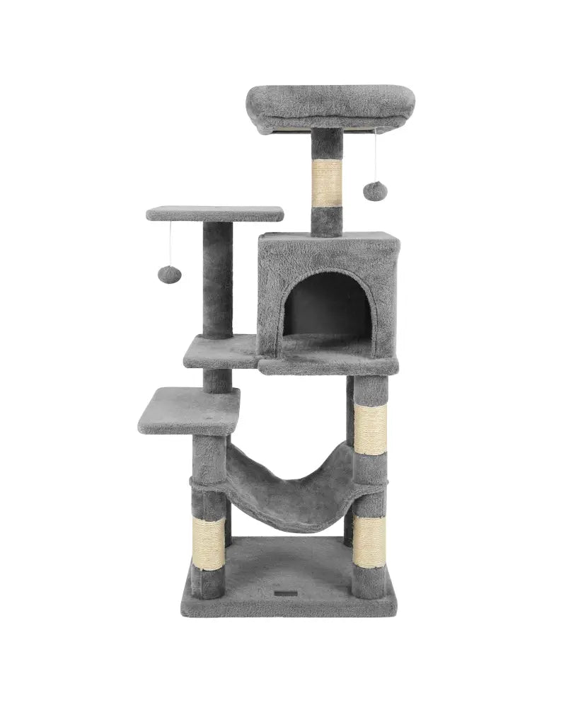 Multi-Level Cat Tower with 2-Door Condo and Padded Top Perch-Light Gray - Light Gray - Cat Trees Condos & Scratchers