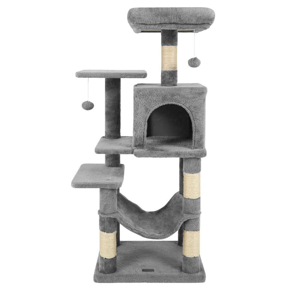 Multi-Level Cat Tower with 2-Door Condo and Padded Top Perch-Light Gray - Light Gray - Cat Trees Condos & Scratchers