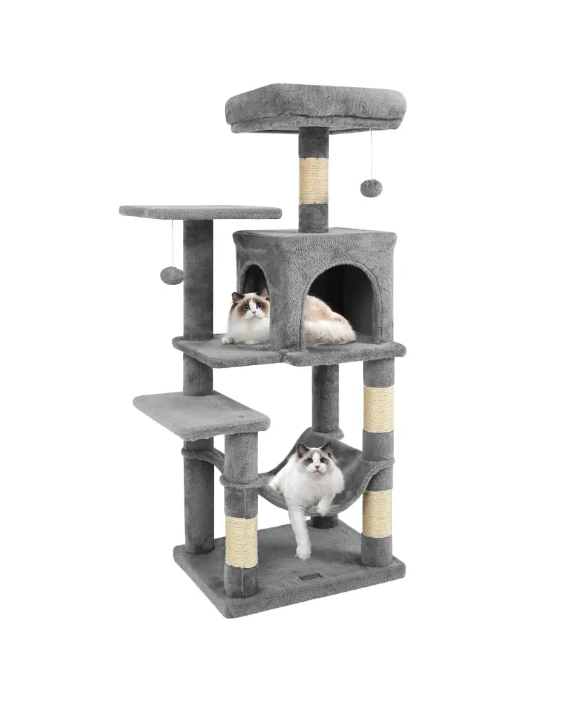 Multi-Level Cat Tower with 2-Door Condo and Padded Top Perch-Light Gray - Light Gray - Cat Trees Condos & Scratchers