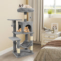 Multi-Level Cat Tower with 2-Door Condo and Padded Top Perch-Light Gray - Light Gray - Cat Trees Condos & Scratchers