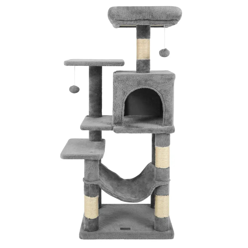 Multi-Level Cat Tower with 2-Door Condo and Padded Top Perch-Light Gray - Light Gray - Cat Trees Condos & Scratchers