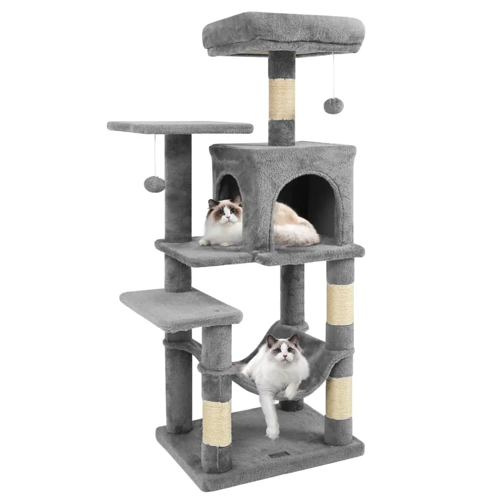 Multi-Level Cat Tower with 2-Door Condo and Padded Top Perch-Light Gray - Light Gray - Cat Trees Condos & Scratchers