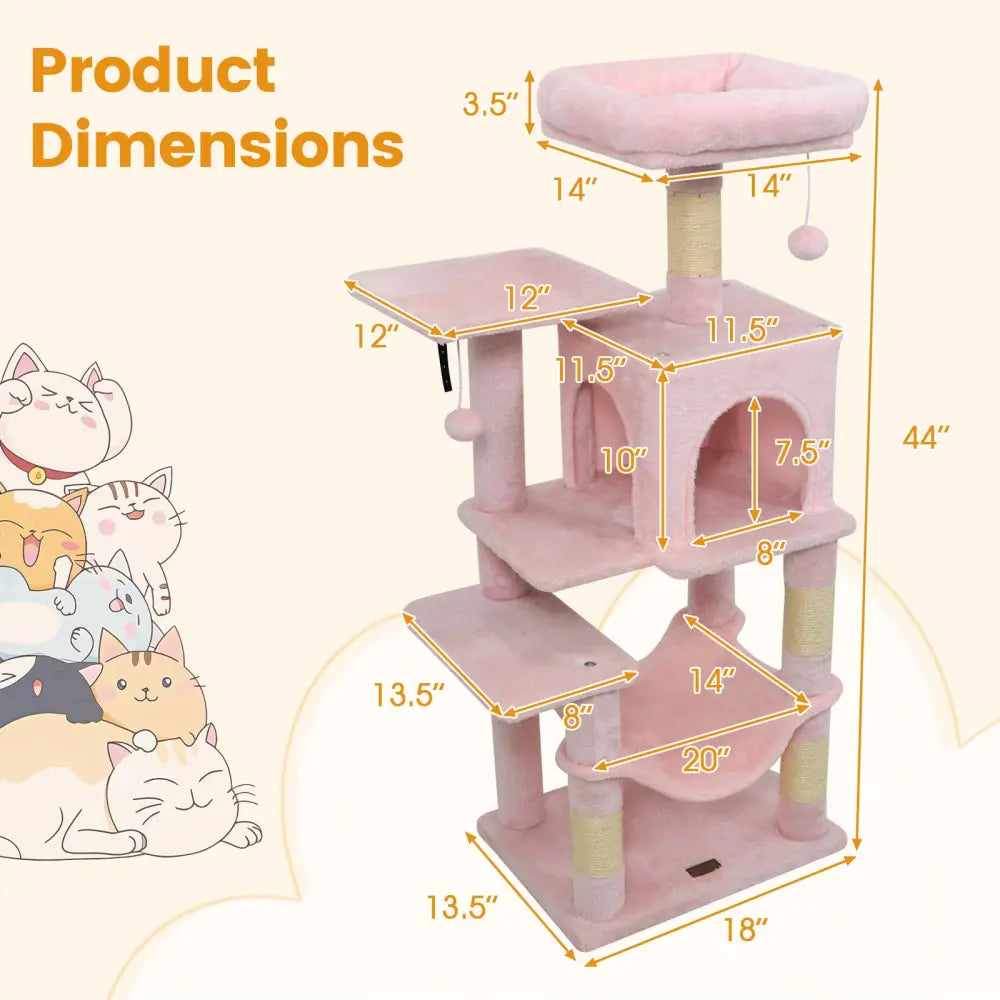 Multi-Level Cat Tower with 2-Door Condo and Padded Top Perch-Pink - Pink - Cat Trees Condos & Scratchers