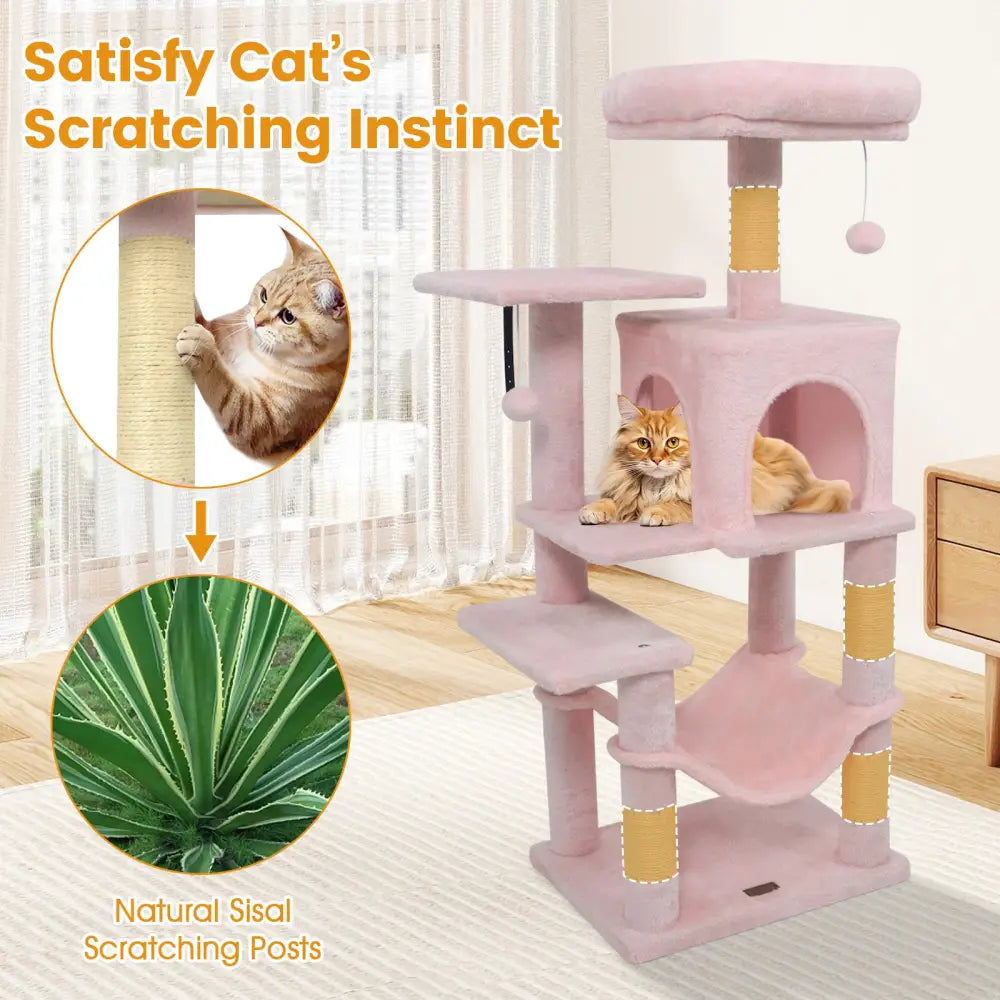 Multi-Level Cat Tower with 2-Door Condo and Padded Top Perch-Pink - Pink - Cat Trees Condos & Scratchers