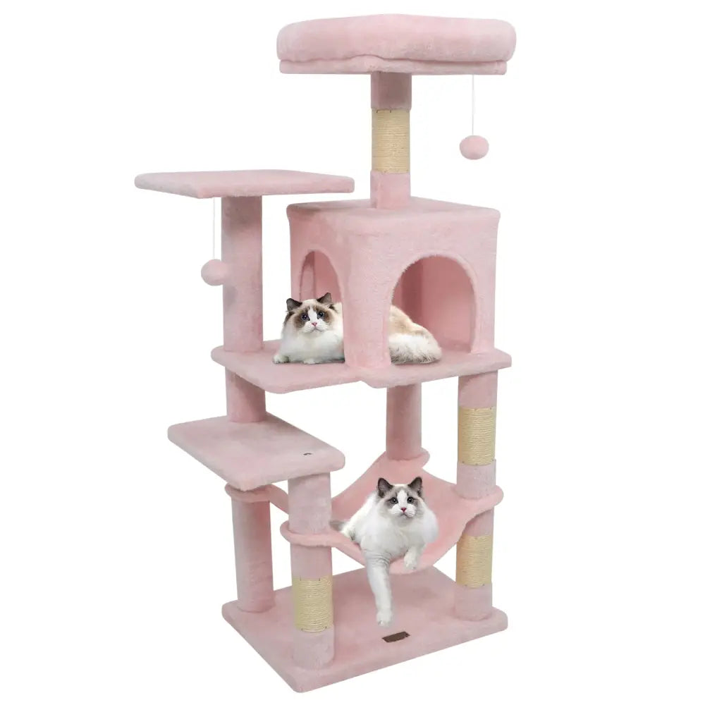 Multi-Level Cat Tower with 2-Door Condo and Padded Top Perch-Pink - Pink - Cat Trees Condos & Scratchers
