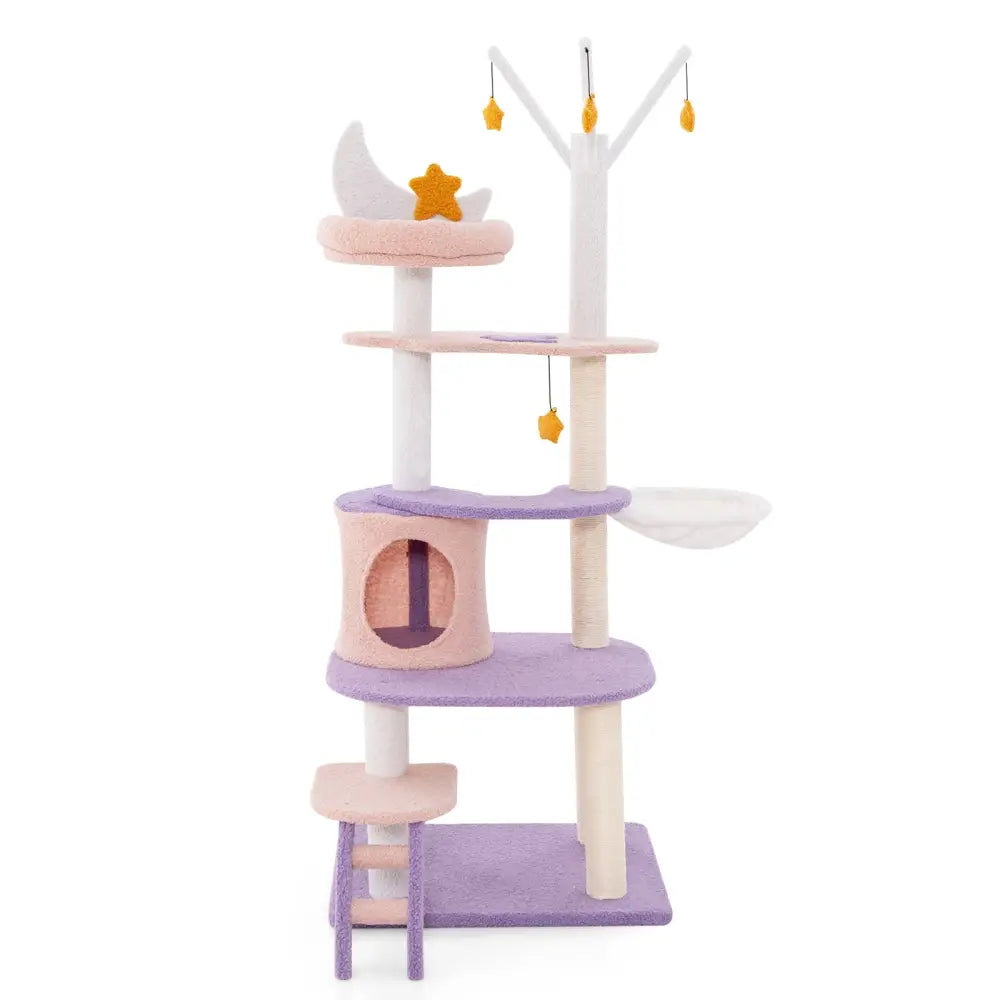 Multi-level Cat Tower with Sisal Covered Scratching Posts-M - Purple - Cat Trees Condos & Scratchers