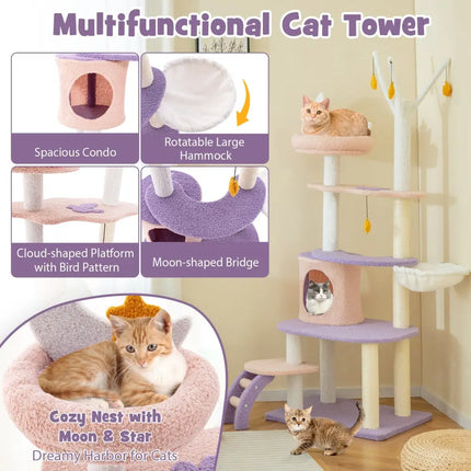 Multi-level Cat Tower with Sisal Covered Scratching Posts-M - Purple - Cat Trees Condos & Scratchers