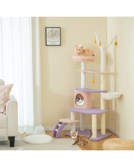Multi-level Cat Tower with Sisal Covered Scratching Posts-M - Purple - Cat Trees Condos & Scratchers