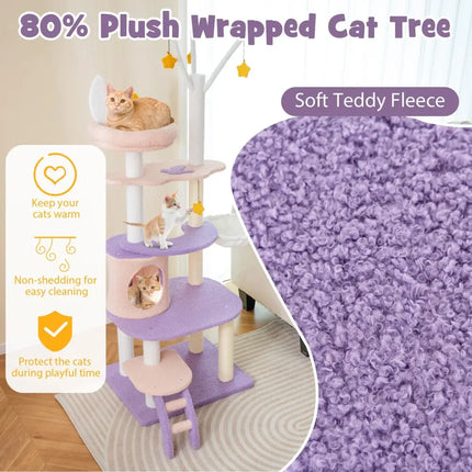 Multi-level Cat Tower with Sisal Covered Scratching Posts-M - Purple - Cat Trees Condos & Scratchers