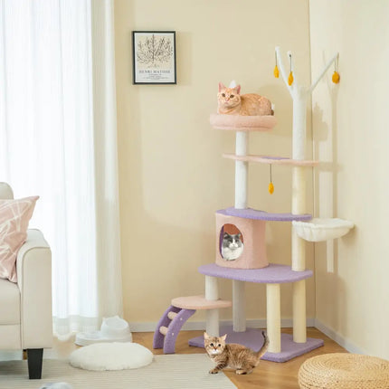 Multi-level Cat Tower with Sisal Covered Scratching Posts-M - Purple - Cat Trees Condos & Scratchers