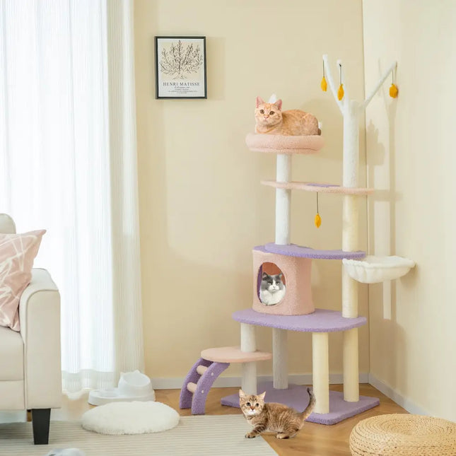 Multi-level Cat Tower with Sisal Covered Scratching Posts-M - Purple - Cat Trees Condos & Scratchers