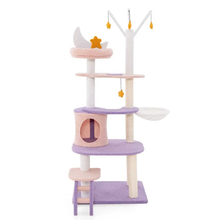Multi-level Cat Tower with Sisal Covered Scratching Posts-M - Purple - Cat Trees Condos & Scratchers