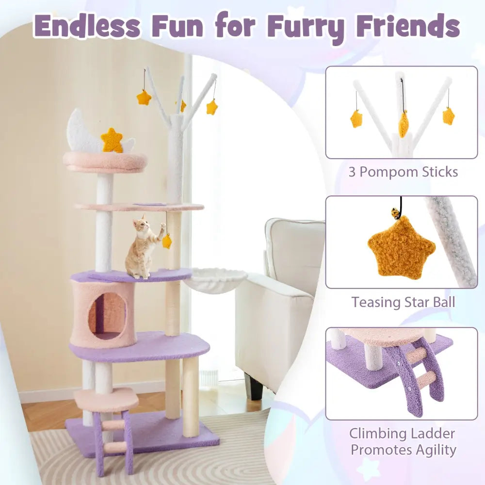Multi-level Cat Tower with Sisal Covered Scratching Posts-M - Purple - Cat Trees Condos & Scratchers