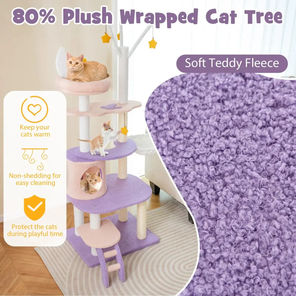 Multi-level Cat Tower with Sisal Covered Scratching Posts-M - Purple - Cat Trees Condos & Scratchers