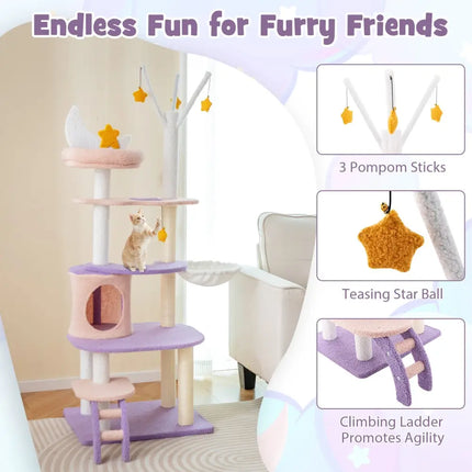 Multi-level Cat Tower with Sisal Covered Scratching Posts-M - Purple - Cat Trees Condos & Scratchers