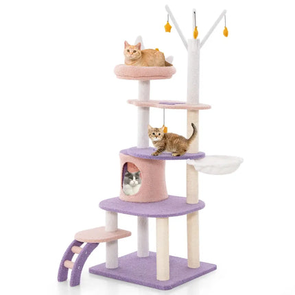 Multi-level Cat Tower with Sisal Covered Scratching Posts-M - Purple - Cat Trees Condos & Scratchers