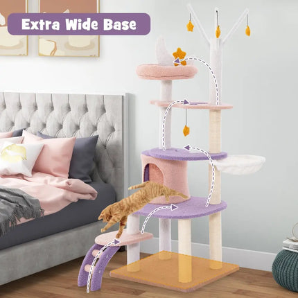 Multi-level Cat Tower with Sisal Covered Scratching Posts-M - Purple - Cat Trees Condos & Scratchers