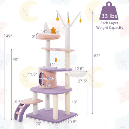 Multi-level Cat Tower with Sisal Covered Scratching Posts-M - Purple - Cat Trees Condos & Scratchers