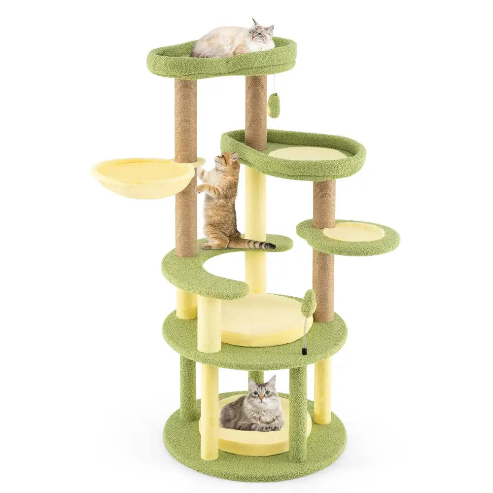 Multi-level Cat Tree Avocado Theme Cat Tower with Wide Perch Rotatable Basket-Green - Green - Cat Trees Condos &