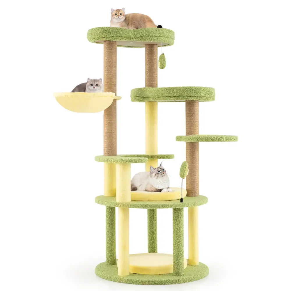 Multi-level Cat Tree Avocado Theme Cat Tower with Wide Perch Rotatable Basket-Green - Green - Cat Trees Condos &