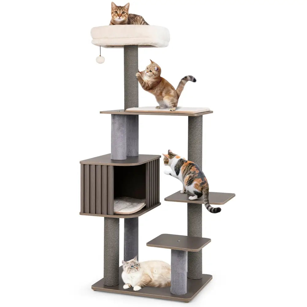 Multi-level Cat Tree for Indoor Cat 59.5 inch Tall Cat Tower with Cushion Top Perch-Gray - Gray - Cat Trees Condos &