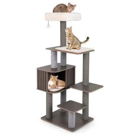 Multi - level Cat Tree for Indoor Cat 59.5 inch Tall Cat Tower with Cushion Top Perch - Gray - Oasis Home Essentials