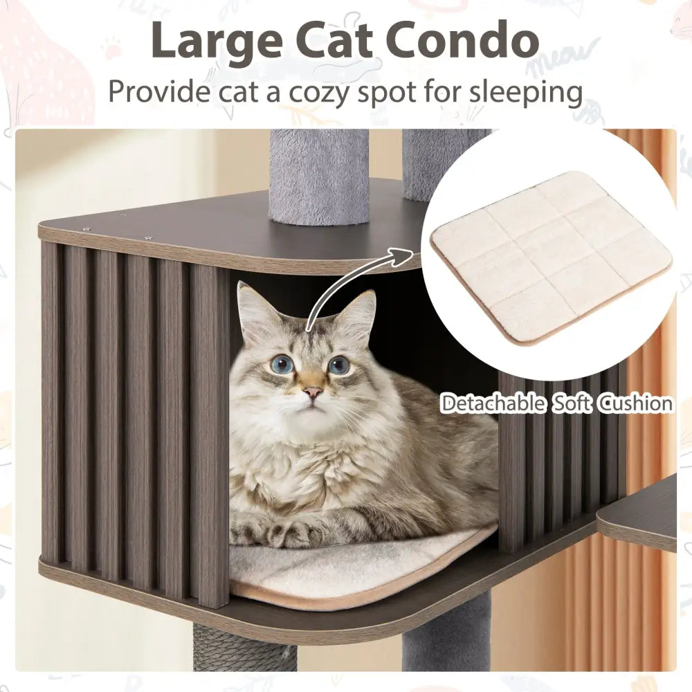 Multi-level Cat Tree for Indoor Cat 59.5 inch Tall Cat Tower with Cushion Top Perch-Gray - Gray - Cat Trees Condos &