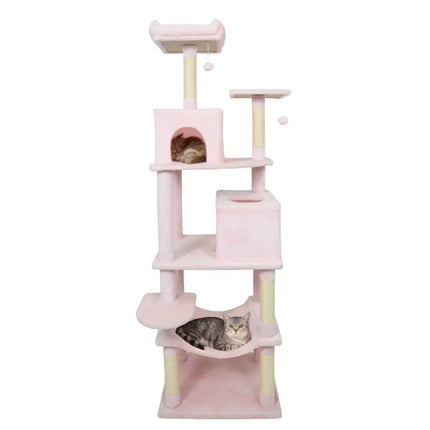 Multi-level Cat Tree Modern Cat Tower with Upholstered Perch and 2 Cat Condo-Pink - Pink - Cat Trees Condos & Scratchers