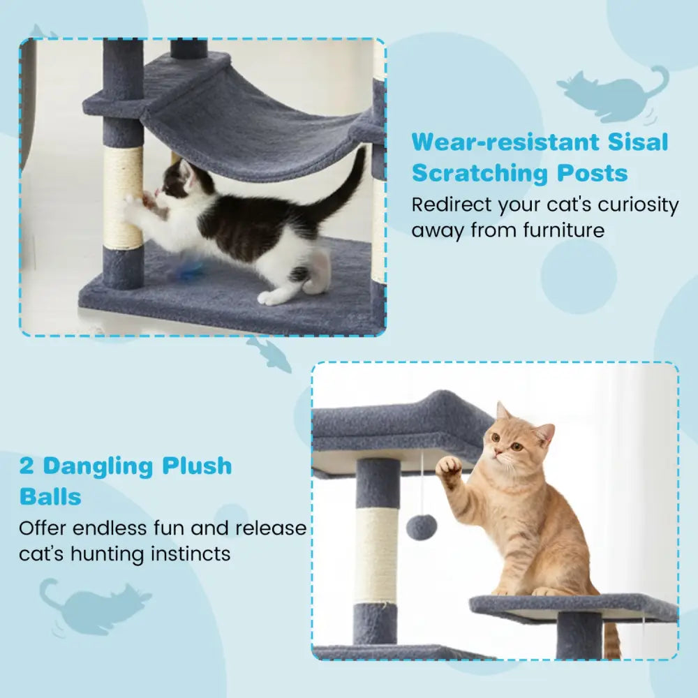 Multi-level Cat Tree Modern Cat Tower with Upholstered Perch and 2 Cat Condo-Dark Gray - Dark Gray - Cat Trees Condos &