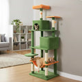 Multi-level Cat Tree Modern Cat Tower with Upholstered Perch and 2 Cat Condo-Green - Green - Cat Trees Condos &