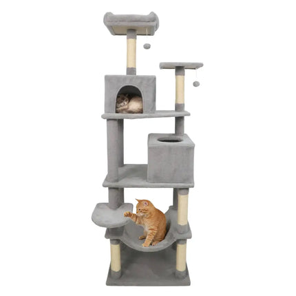 Multi-level Cat Tree Modern Cat Tower with Upholstered Perch and 2 Cat Condo-Gray - Gray - Cat Trees Condos & Scratchers
