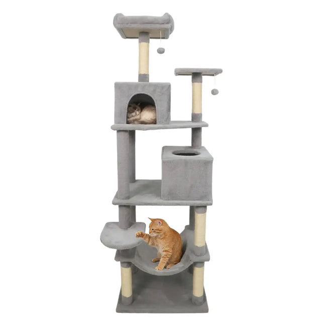 Multi-level Cat Tree Modern Cat Tower with Upholstered Perch and 2 Cat Condo-Gray - Gray - Cat Trees Condos & Scratchers