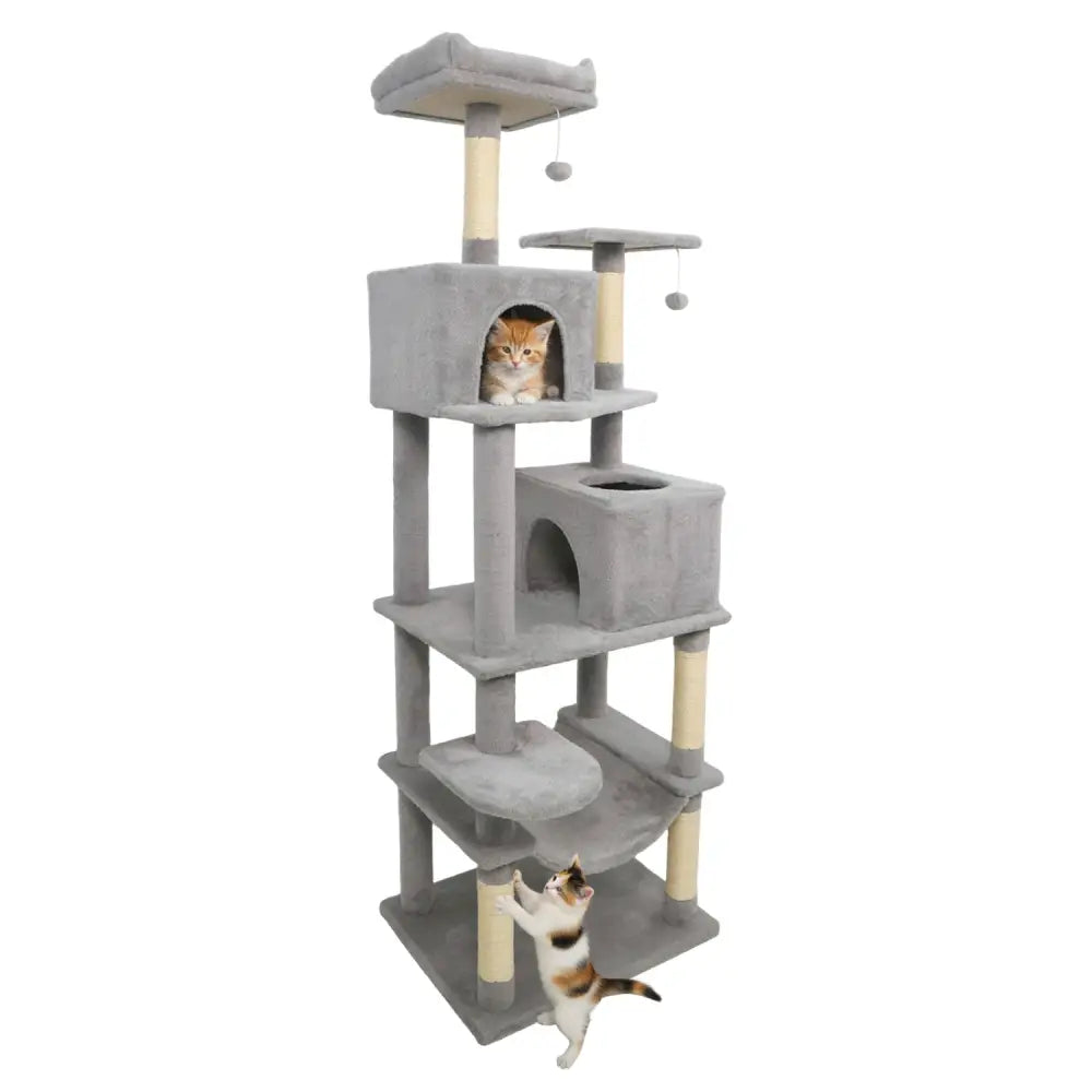Multi-level Cat Tree Modern Cat Tower with Upholstered Perch and 2 Cat Condo-Gray - Gray - Cat Trees Condos & Scratchers