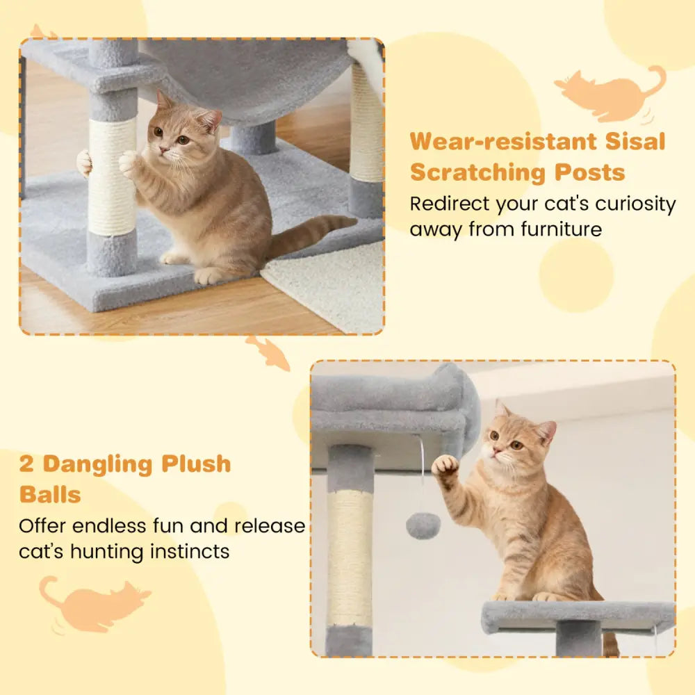 Multi-level Cat Tree Modern Cat Tower with Upholstered Perch and 2 Cat Condo-Gray - Gray - Cat Trees Condos & Scratchers