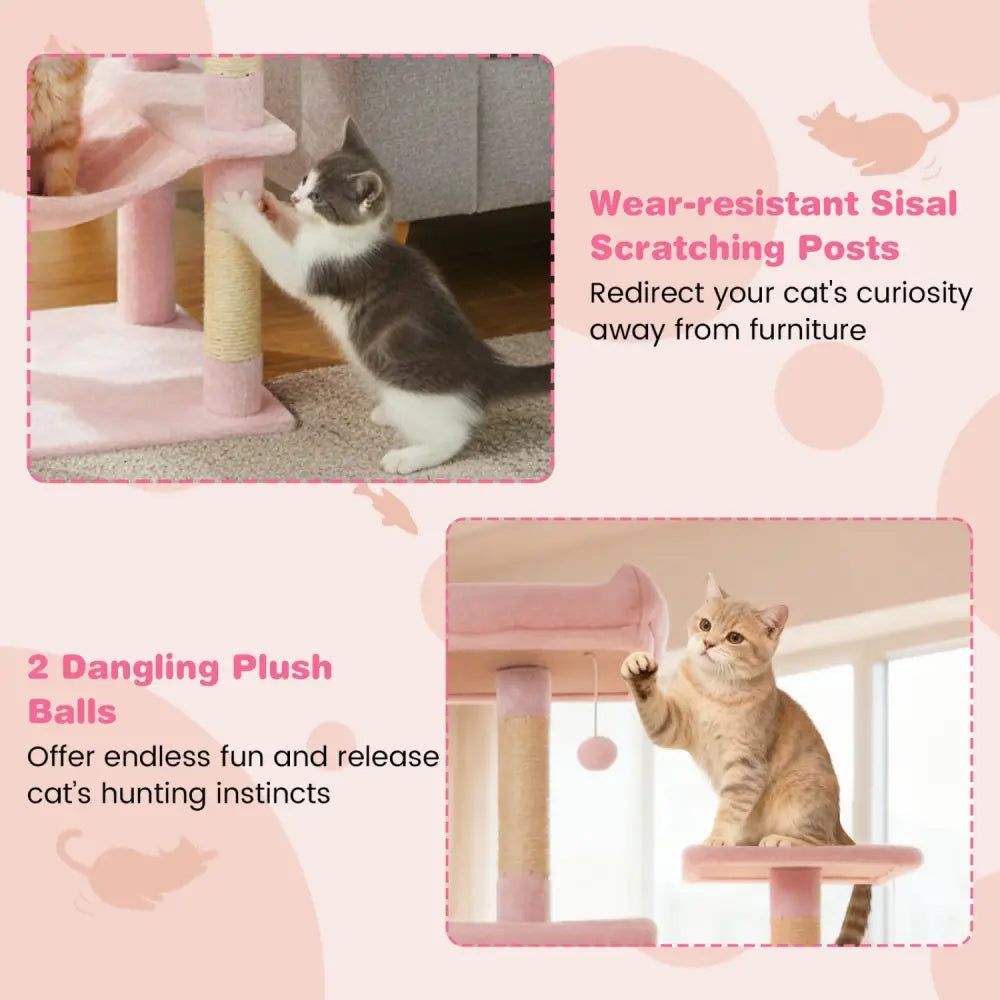 Multi-level Cat Tree Modern Cat Tower with Upholstered Perch and 2 Cat Condo-Pink - Pink - Cat Trees Condos & Scratchers