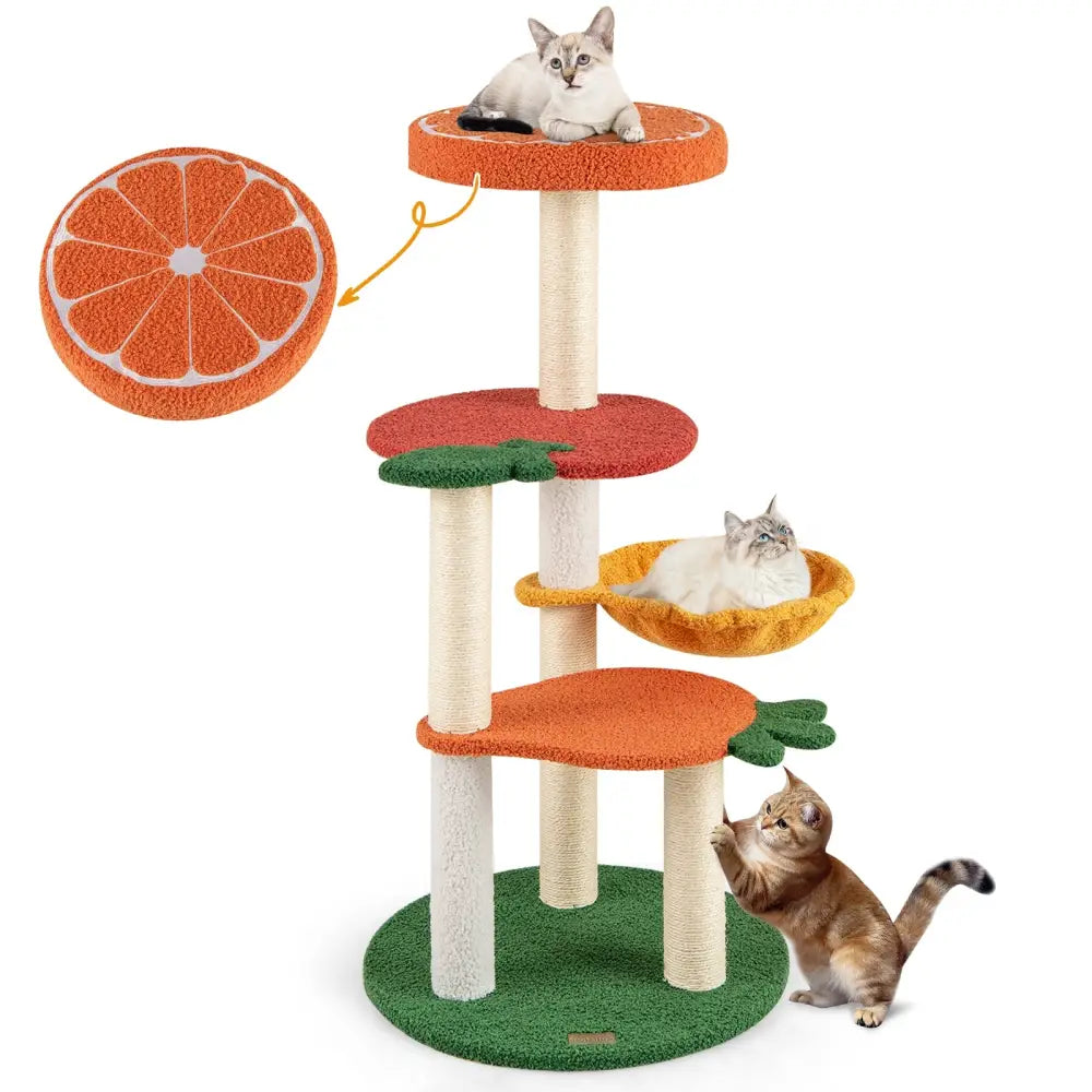 Multi-level Cat Tree Pet Activity Center with Fruit-shaped Platforms-Red and Orange - Cat Trees Condos & Scratchers