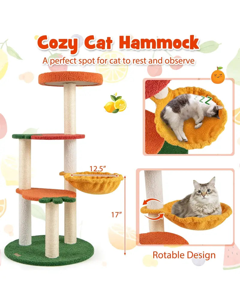 Multi-level Cat Tree Pet Activity Center with Fruit-shaped Platforms-Red and Orange - Cat Trees Condos & Scratchers