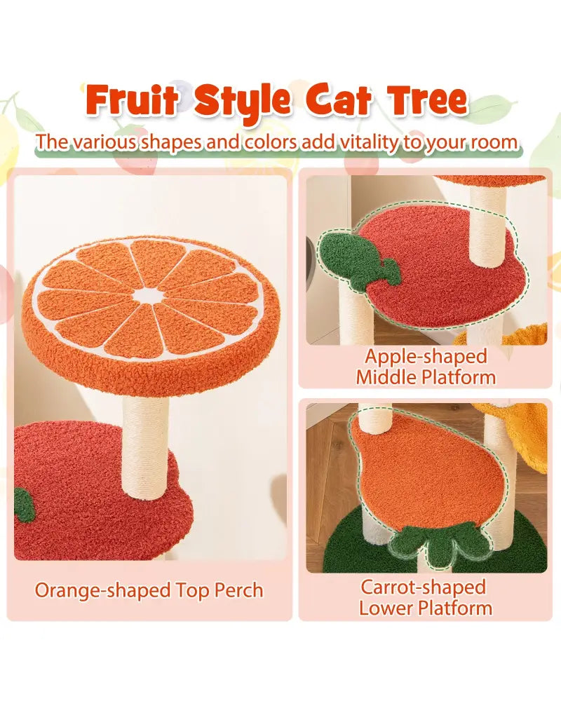 Multi-level Cat Tree Pet Activity Center with Fruit-shaped Platforms-Red and Orange - Cat Trees Condos & Scratchers