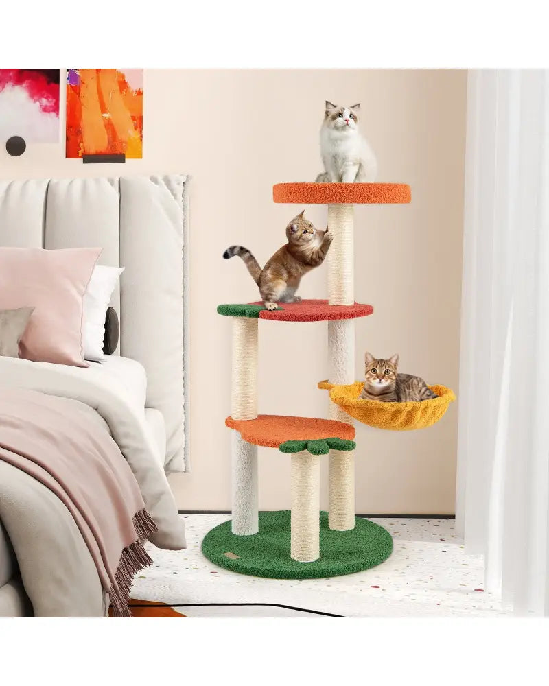 Multi-level Cat Tree Pet Activity Center with Fruit-shaped Platforms-Red and Orange - Cat Trees Condos & Scratchers