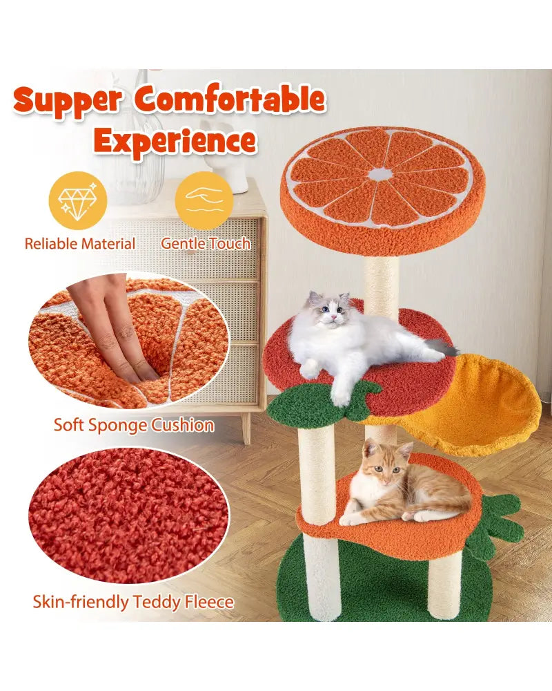 Multi-level Cat Tree Pet Activity Center with Fruit-shaped Platforms-Red and Orange - Cat Trees Condos & Scratchers