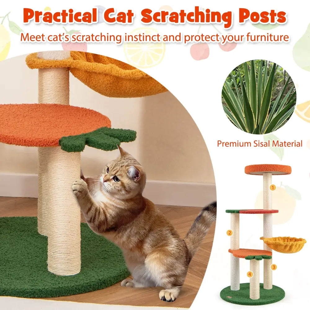 Multi-level Cat Tree Pet Activity Center with Fruit-shaped Platforms-Red and Orange - Cat Trees Condos & Scratchers