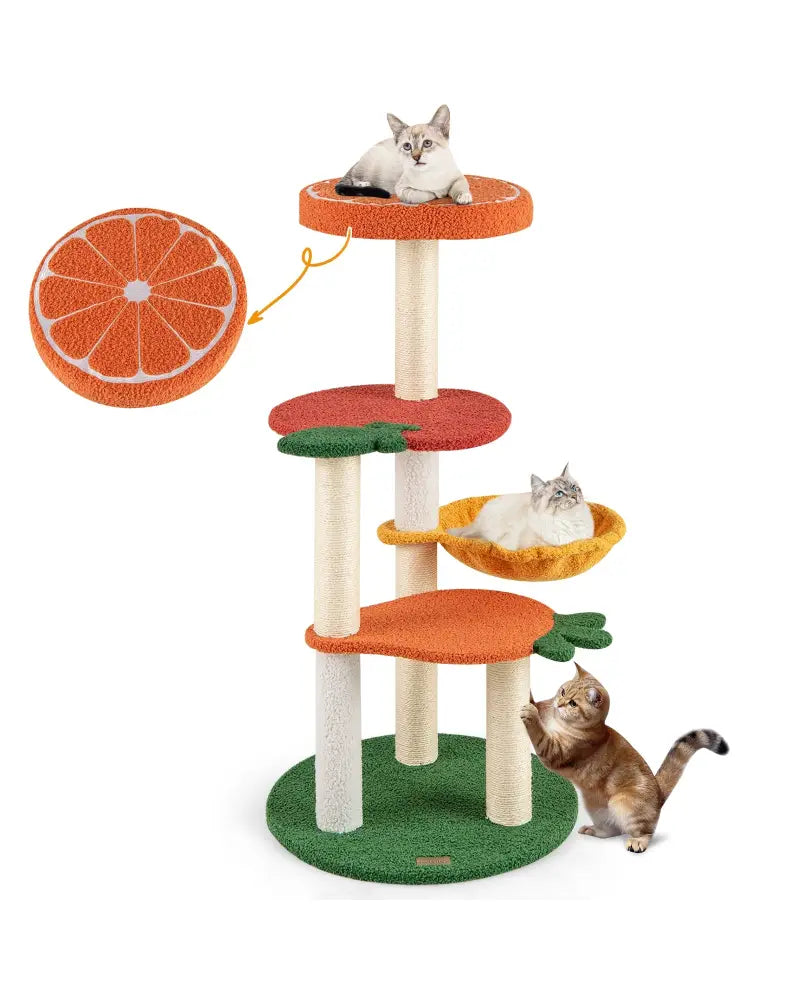 Multi-level Cat Tree Pet Activity Center with Fruit-shaped Platforms-Red and Orange - Cat Trees Condos & Scratchers