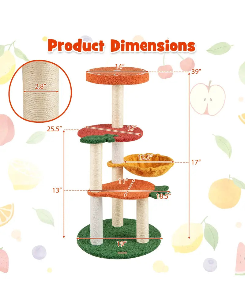 Multi-level Cat Tree Pet Activity Center with Fruit-shaped Platforms-Red and Orange - Cat Trees Condos & Scratchers